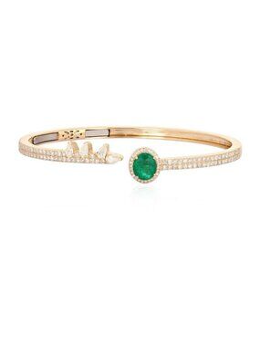 Botanic Charm 14K (or 18k upon request) Gold Diamond Emerald Leaf Bracelet